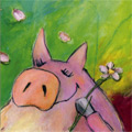 Kunstpostkarte Good Luck! Ein glückliches Schwein 